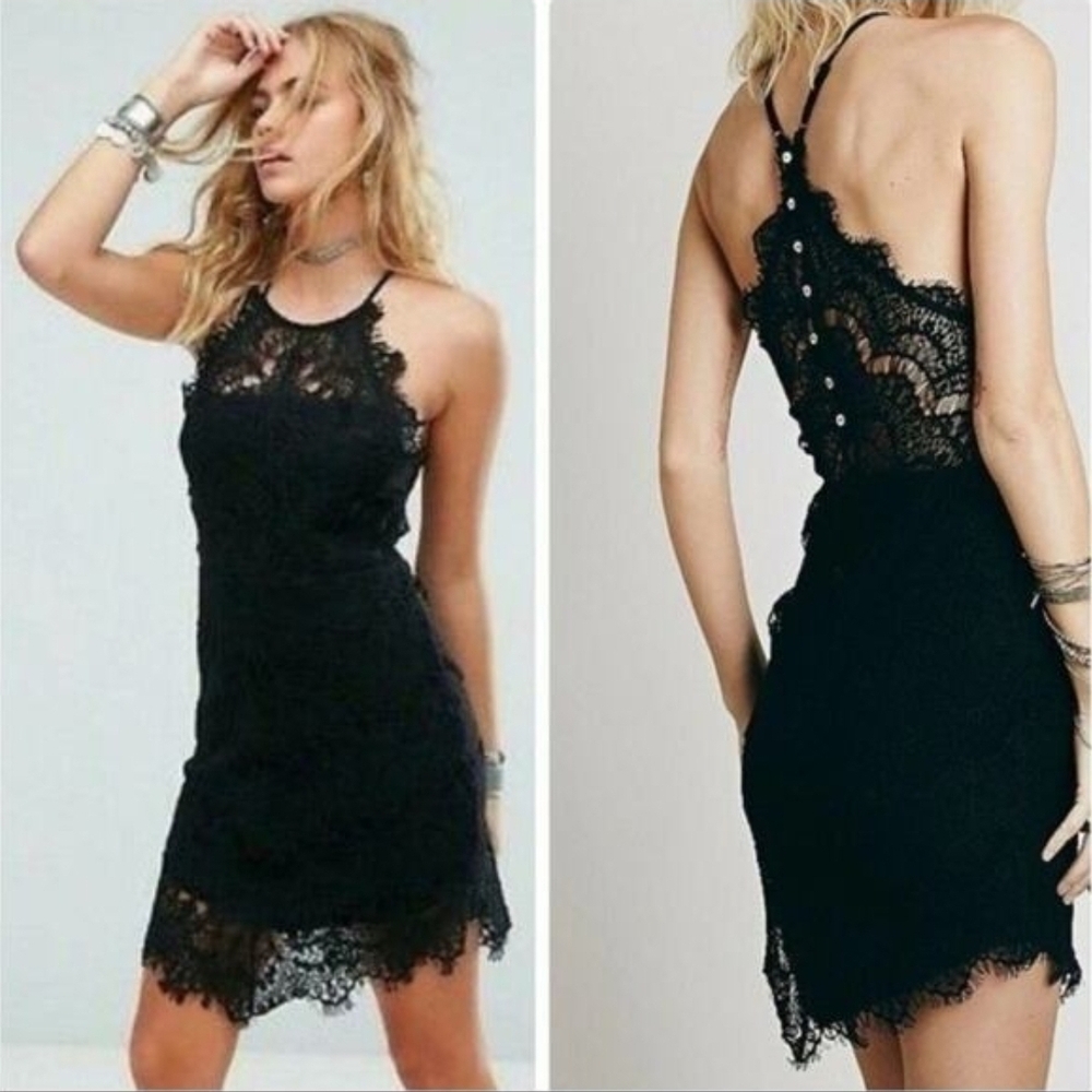 Free People Black Lace Long Sleeve Dress
